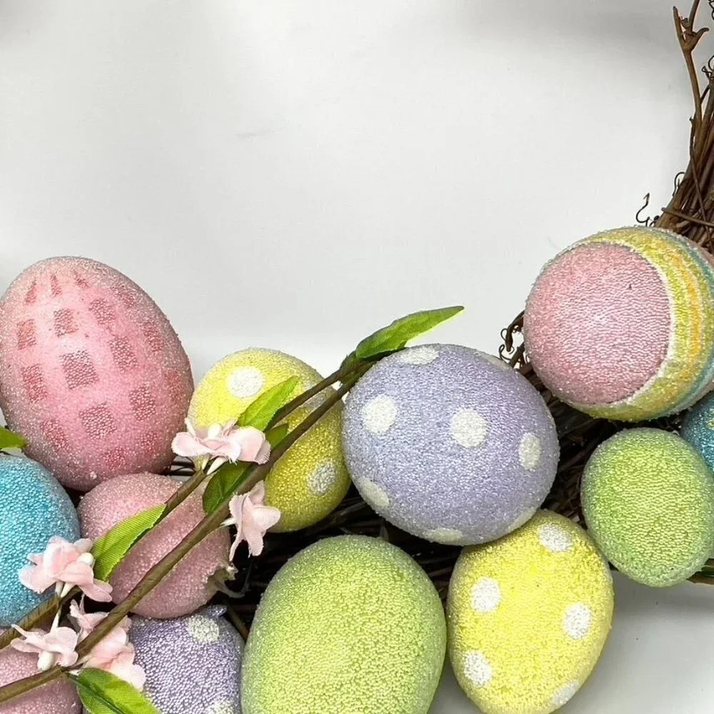 Target Full Size Easter Pastel Frosted Egg Wreath Door Wall Decor NWOT